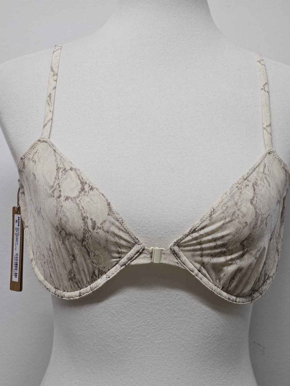 Skims Milky Sheer Front Closure Unlined Bra Size 42B Stone Pastel Snake Print